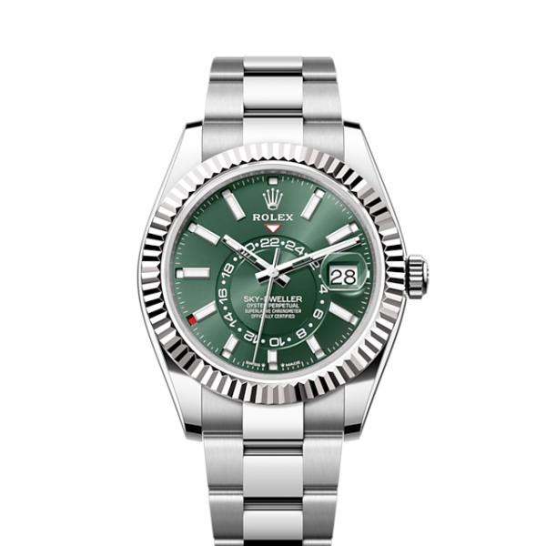 Rolex Sky-Dweller, 42mm, Oystersteel and 18k White Gold, Green, Oyster, Ref# 336934-0001