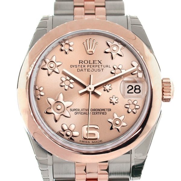 Datejust 31 Pink Raised Floral Motif Dial 18K Rose Gold Two Tone Jubilee Ladies Watch 178241