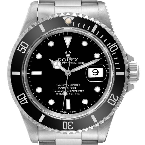 Rolex Submariner Date Black Frosted Dial Steel Mens Watch 16610 Box Papers 40.0mm
